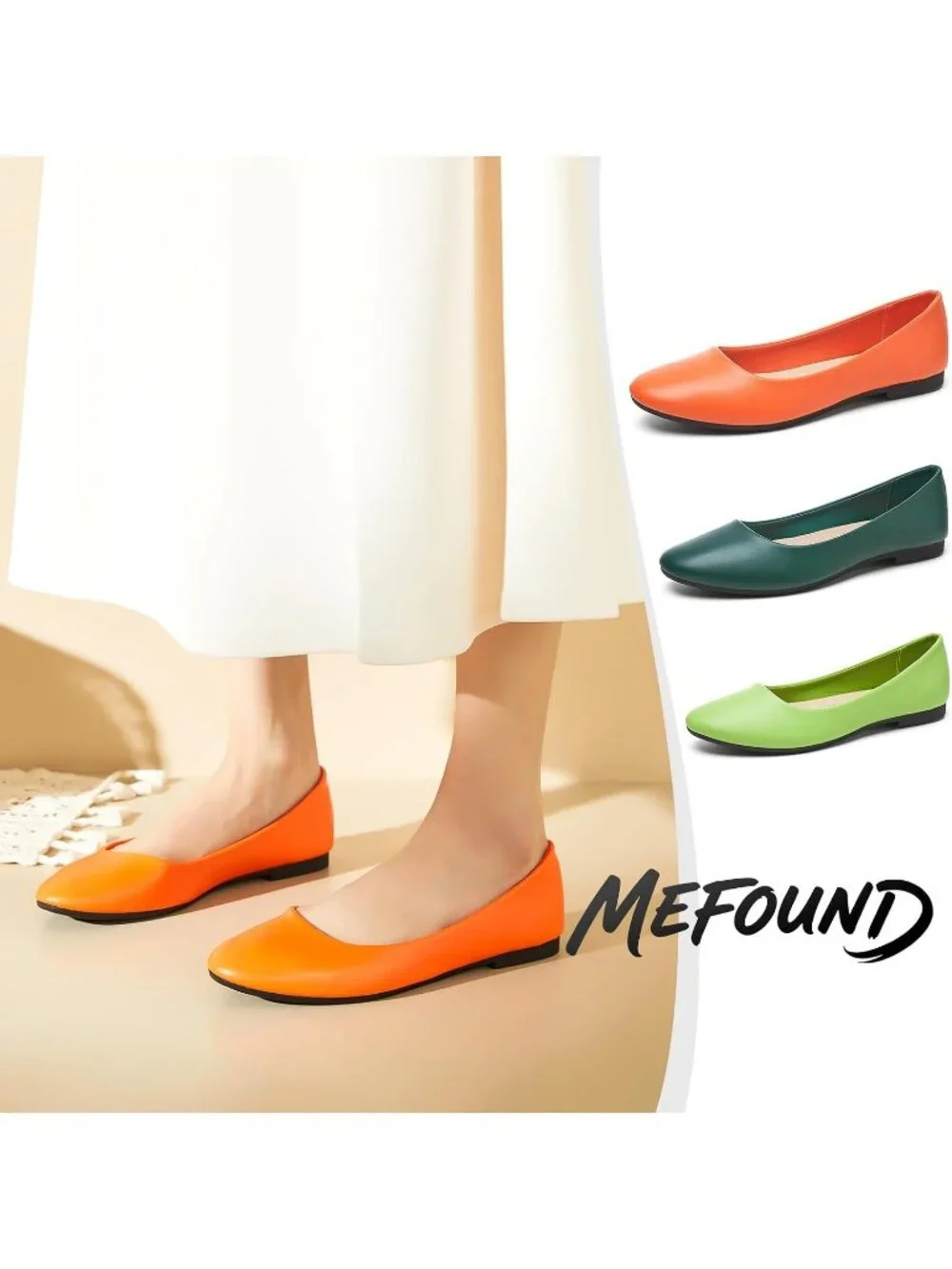 Women's Orange PU Leather Comfortable Ballet Flat Slip on Round Toe Casual Shoes
